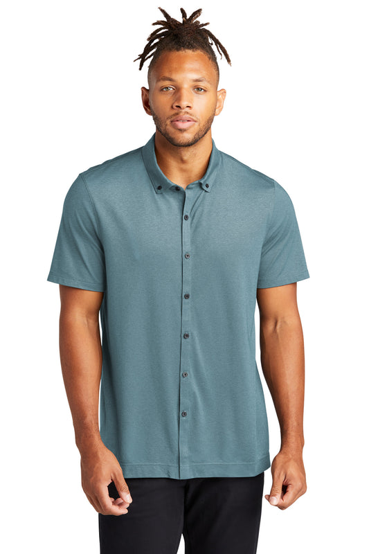 Mercer+Mettle Stretch Pique Full-Button Polo MM1006 Parisian Blue Heather