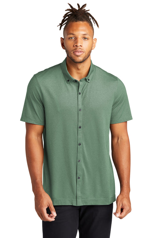 Mercer+Mettle Stretch Pique Full-Button Polo MM1006 Sage Heather