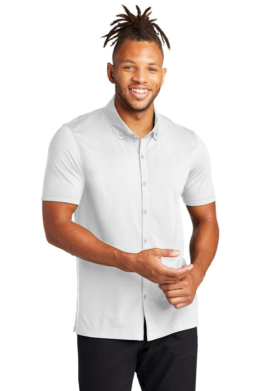 Mercer+Mettle Stretch Pique Full-Button Polo MM1006 White