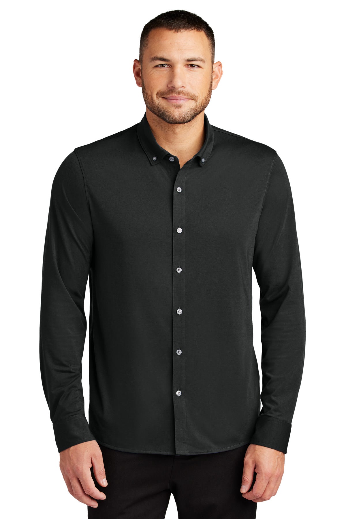 Mercer+Mettle Stretch Jersey Long Sleeve Shirt MM1018 Deep Black