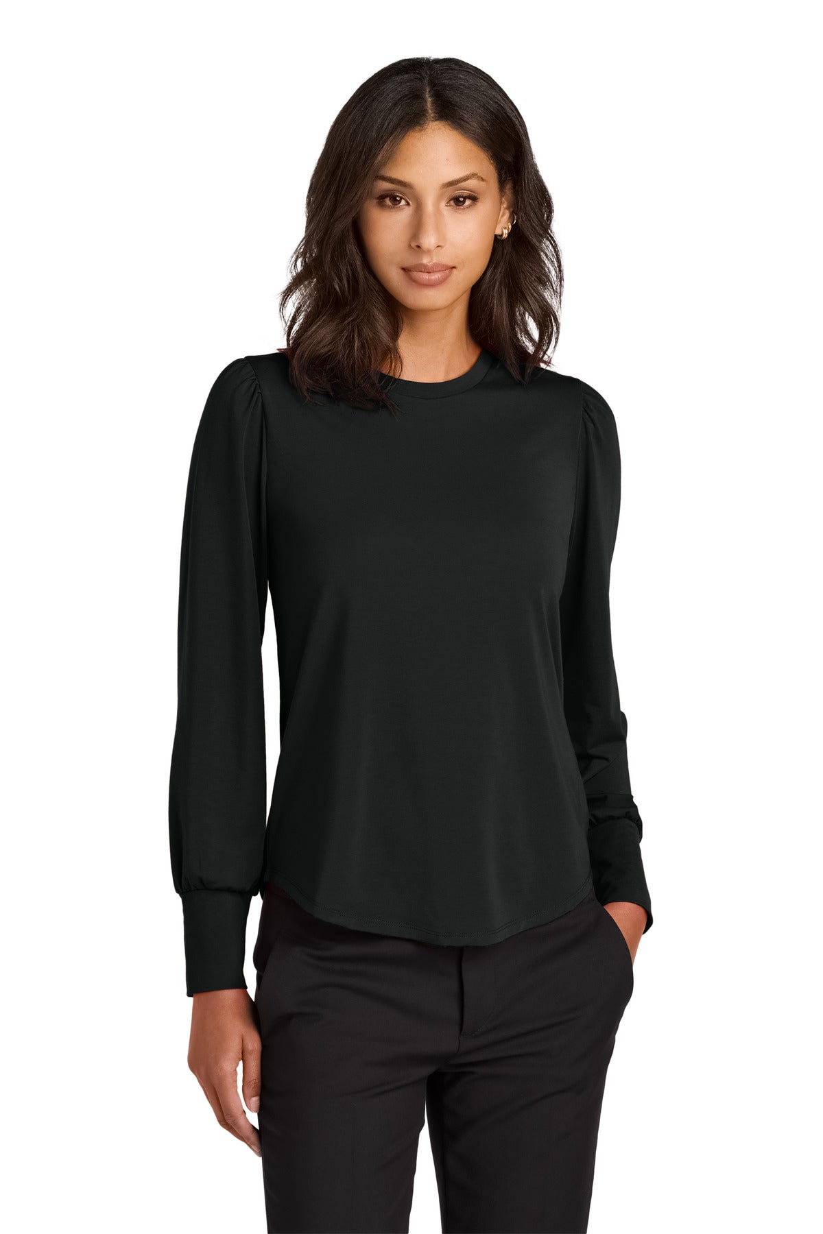 Mercer+Mettle Women's Stretch Jersey Long Sleeve Blouson Top MM1019 Deep Black