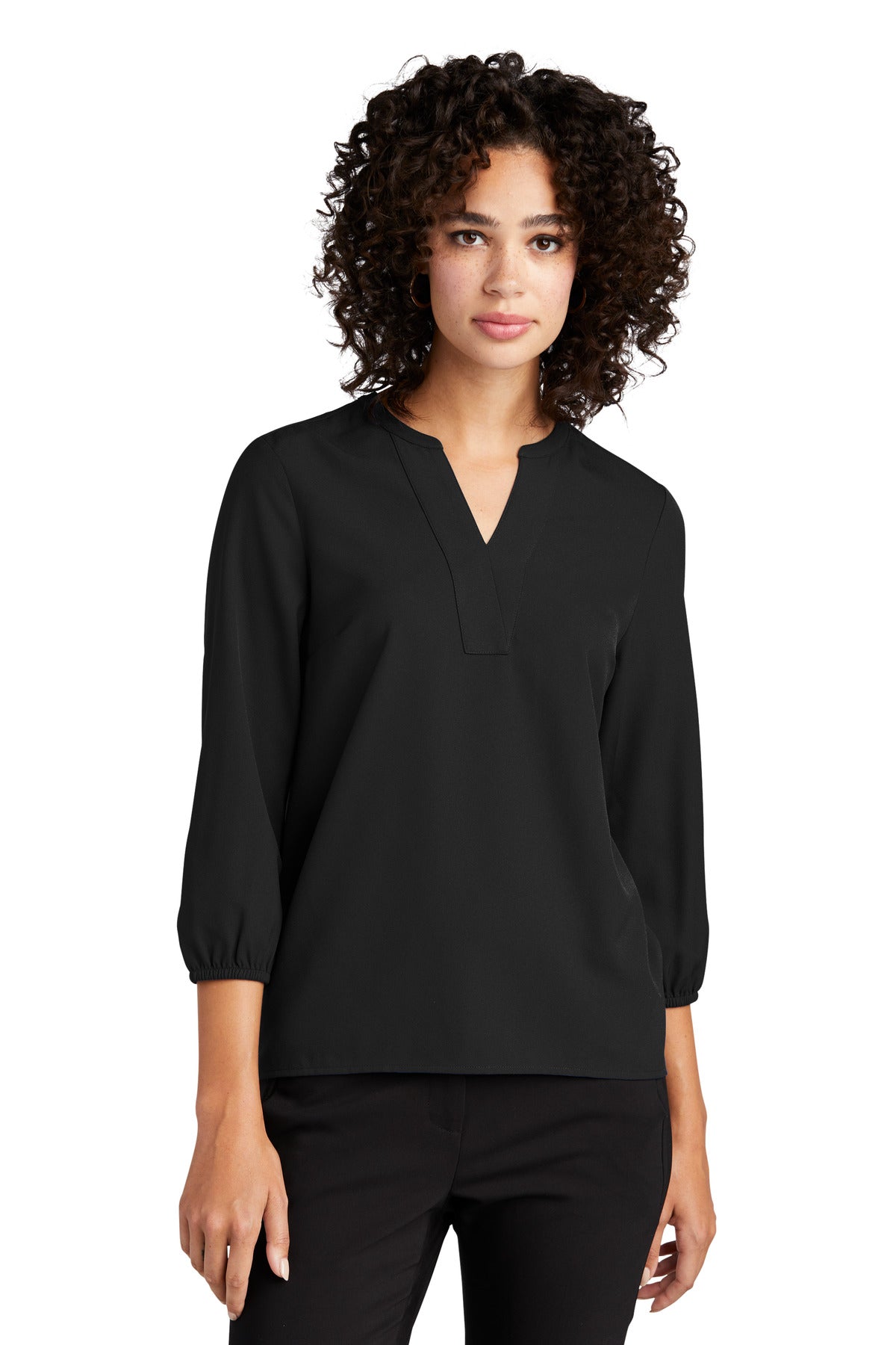 Mercer+Mettle Women's Stretch Crepe 3/4-Sleeve Blouse MM2011 Deep Black
