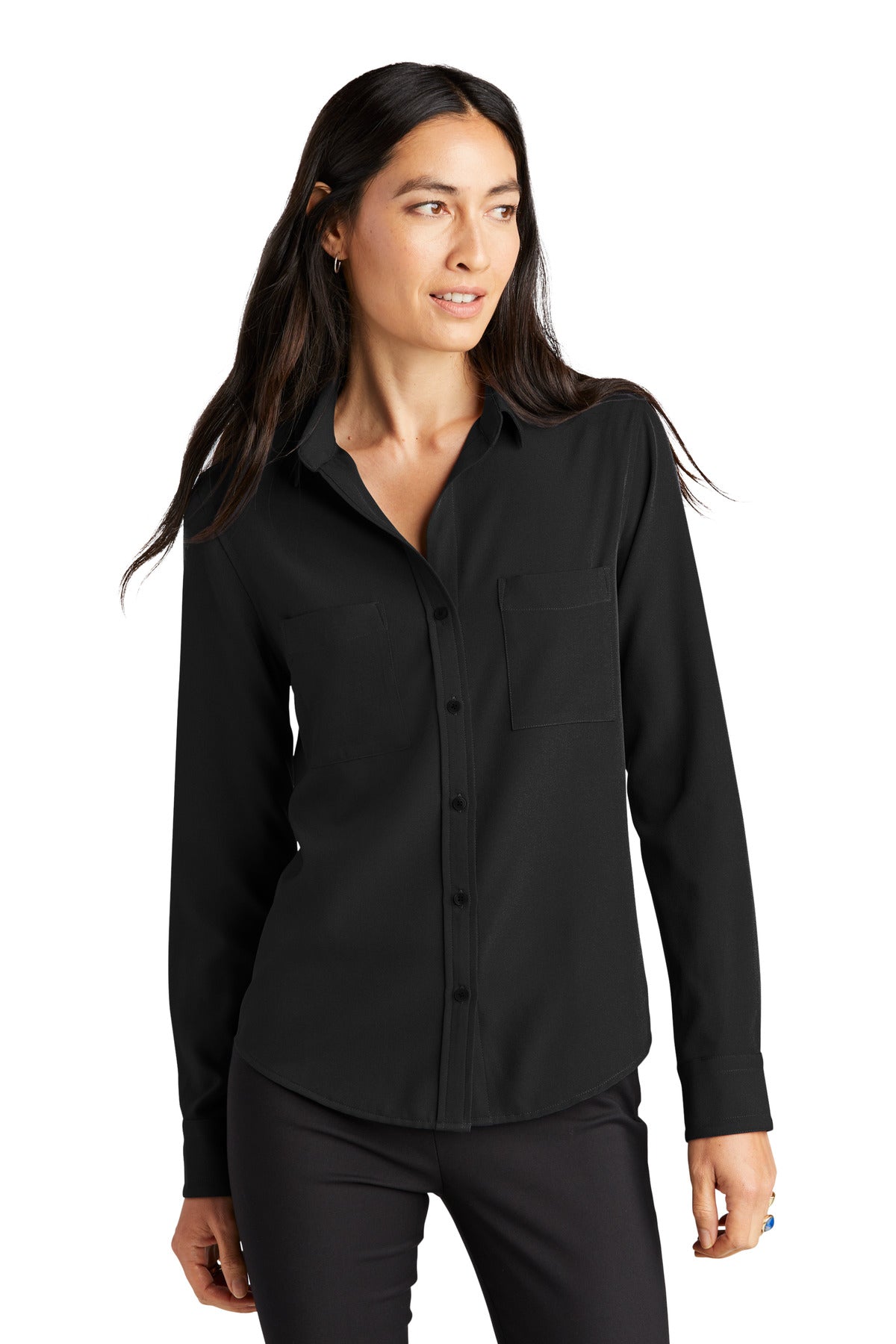 Mercer+Mettle Women's Stretch Crepe Long Sleeve Camp MM2013 Deep Black