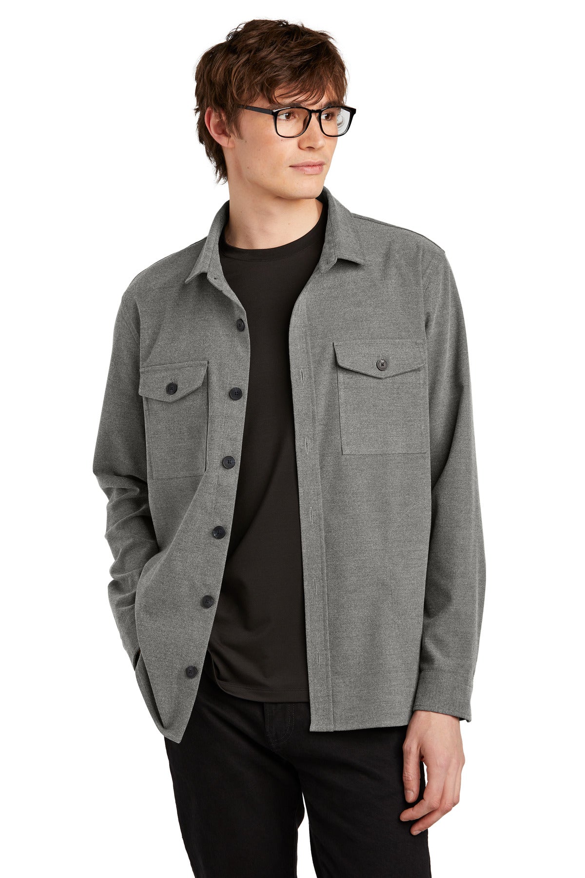 Mercer+Mettle Long Sleeve Twill Overshirt MM2020 Light Anchor Grey Heather