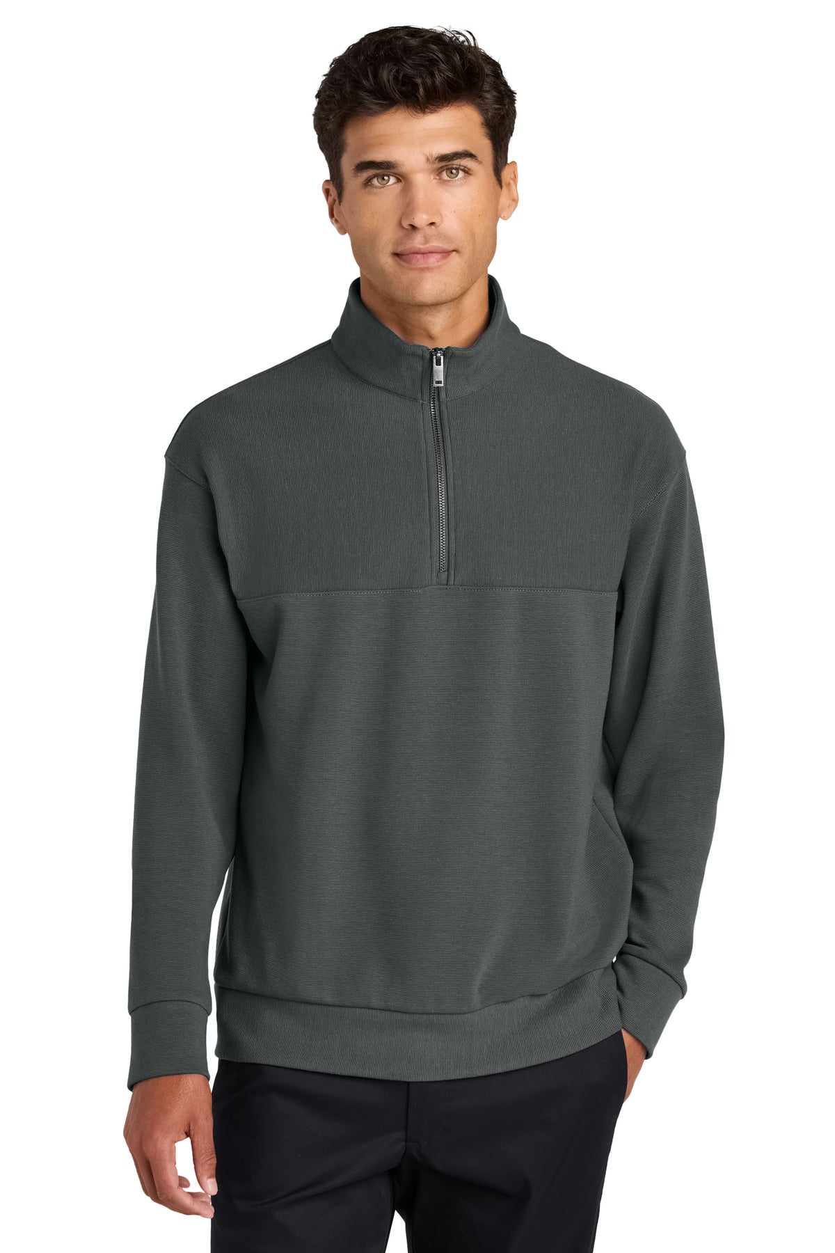Mercer+Mettle Linear Texture 1/4-Zip MM3040 Storm Grey