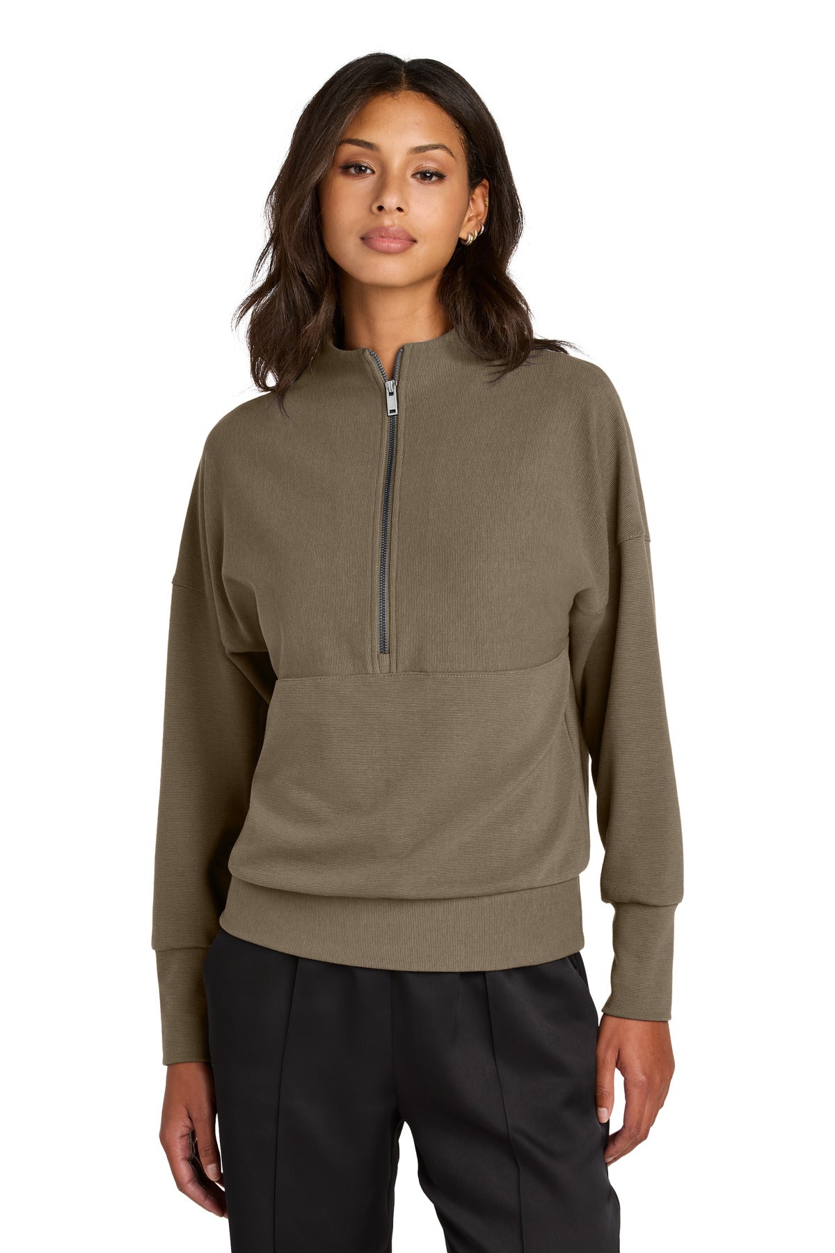 Mercer+Mettle Women's Linear Texture 1/4-Zip MM3041 Warm Taupe