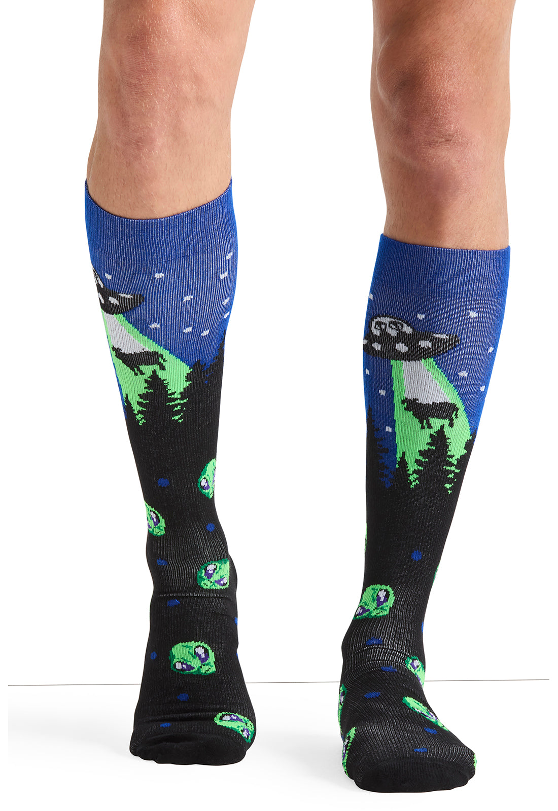 Legwear MPRINTSUPPORT Men's 10-15mmHg Compression Socks Beam Me Up Model Image Front | Cherokee