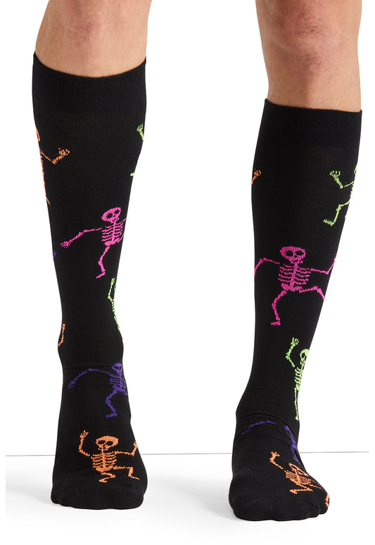 Legwear MPRINTSUPPORT Men's 10-15mmHg Compression Socks Dancing Skeletons Model Image Front | Cherokee