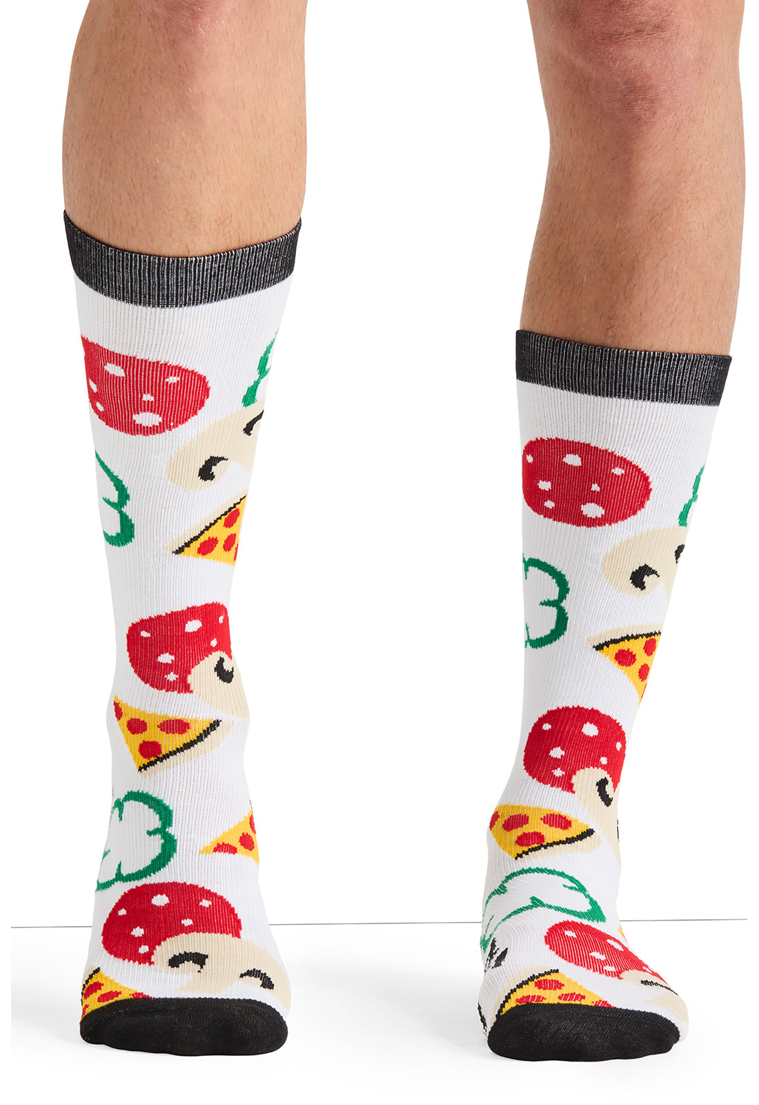 Legwear MPRINTSUPPORT Men's 10-15mmHg Compression Socks Pizza Me Model Image Front | Cherokee