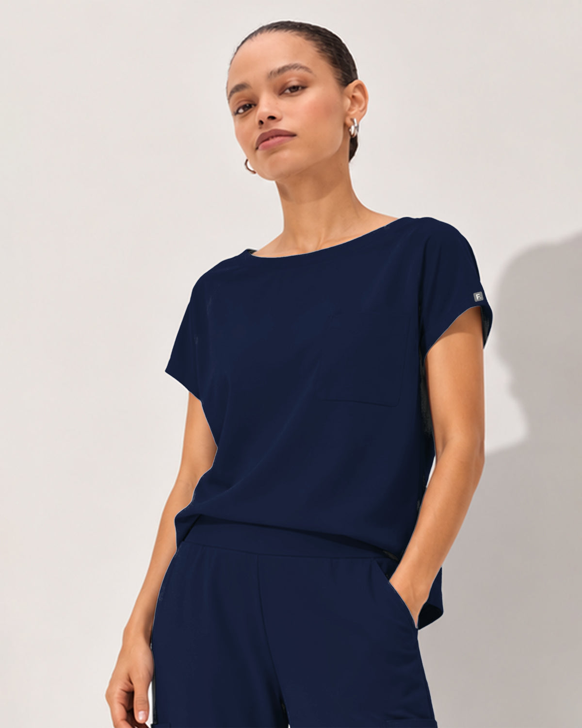 Foundry Women's 1215 Rowan 1 Pocket Boat Neck Dolman Top Navy