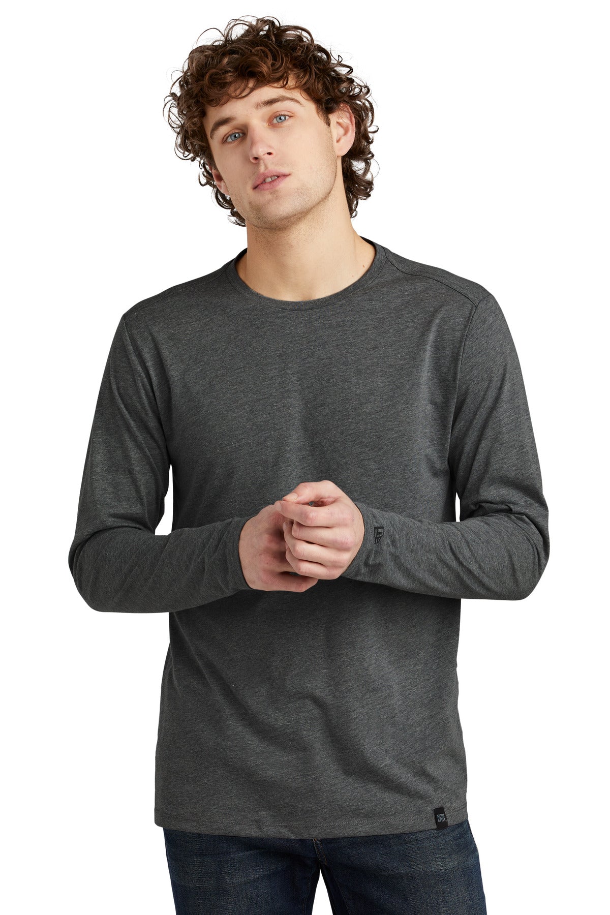 New Era  Heritage Blend Long Sleeve Crew Tee. NEA102 Black Heather