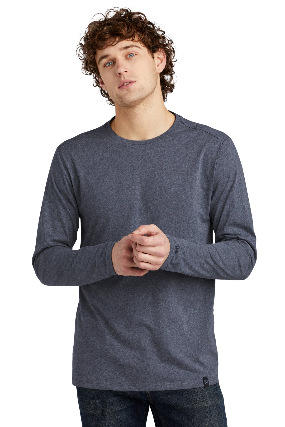 New Era  Heritage Blend Long Sleeve Crew Tee. NEA102 True Navy Heather