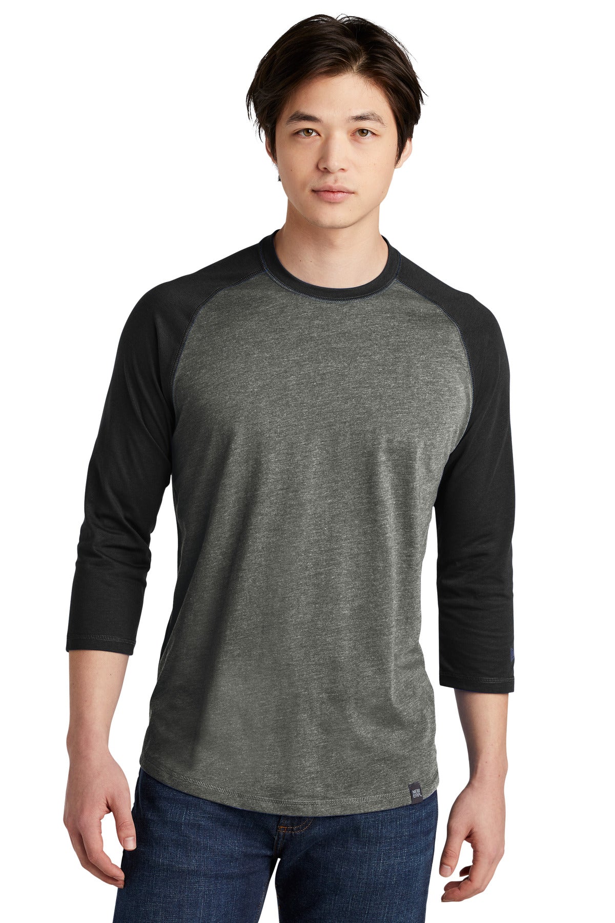 New Era  Heritage Blend 3/4-Sleeve Baseball Raglan Tee. NEA104 Black/ Black Twist