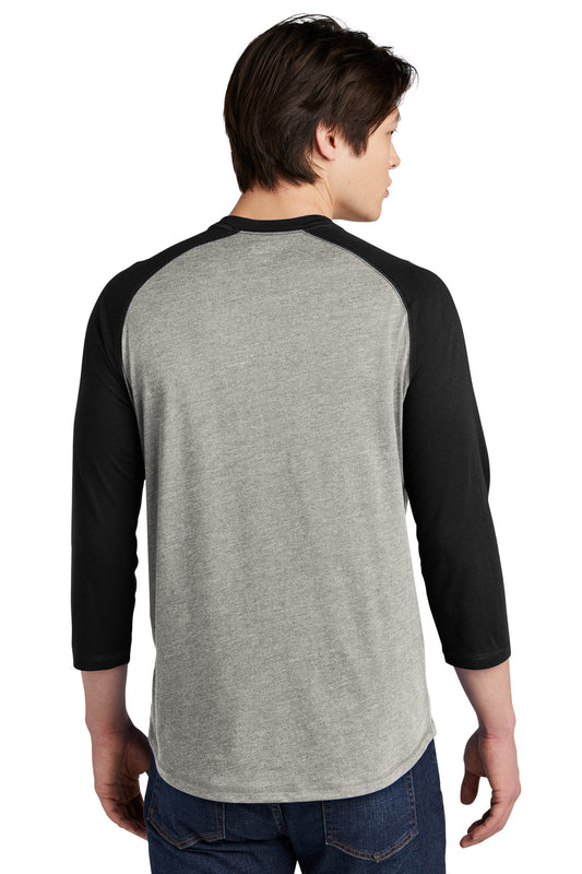 New Era Heritage Blend 3/4-Sleeve Baseball Raglan Tee. NEA104 Black/ Rainstorm Grey Heather