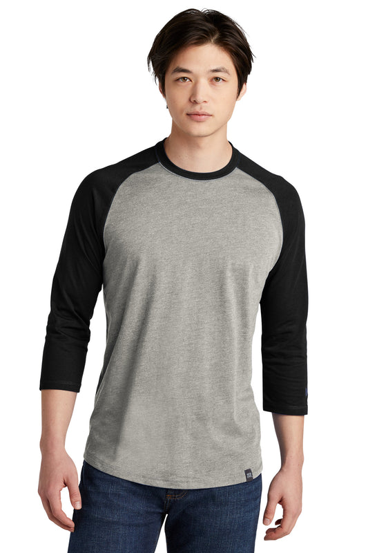 New Era  Heritage Blend 3/4-Sleeve Baseball Raglan Tee. NEA104 Black/ Rainstorm Grey Heather
