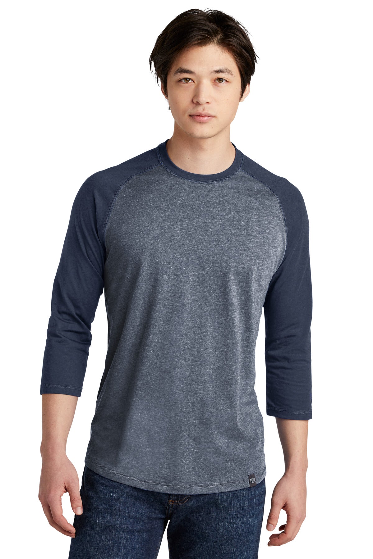 New Era  Heritage Blend 3/4-Sleeve Baseball Raglan Tee. NEA104 True Navy/ True Navy Twist
