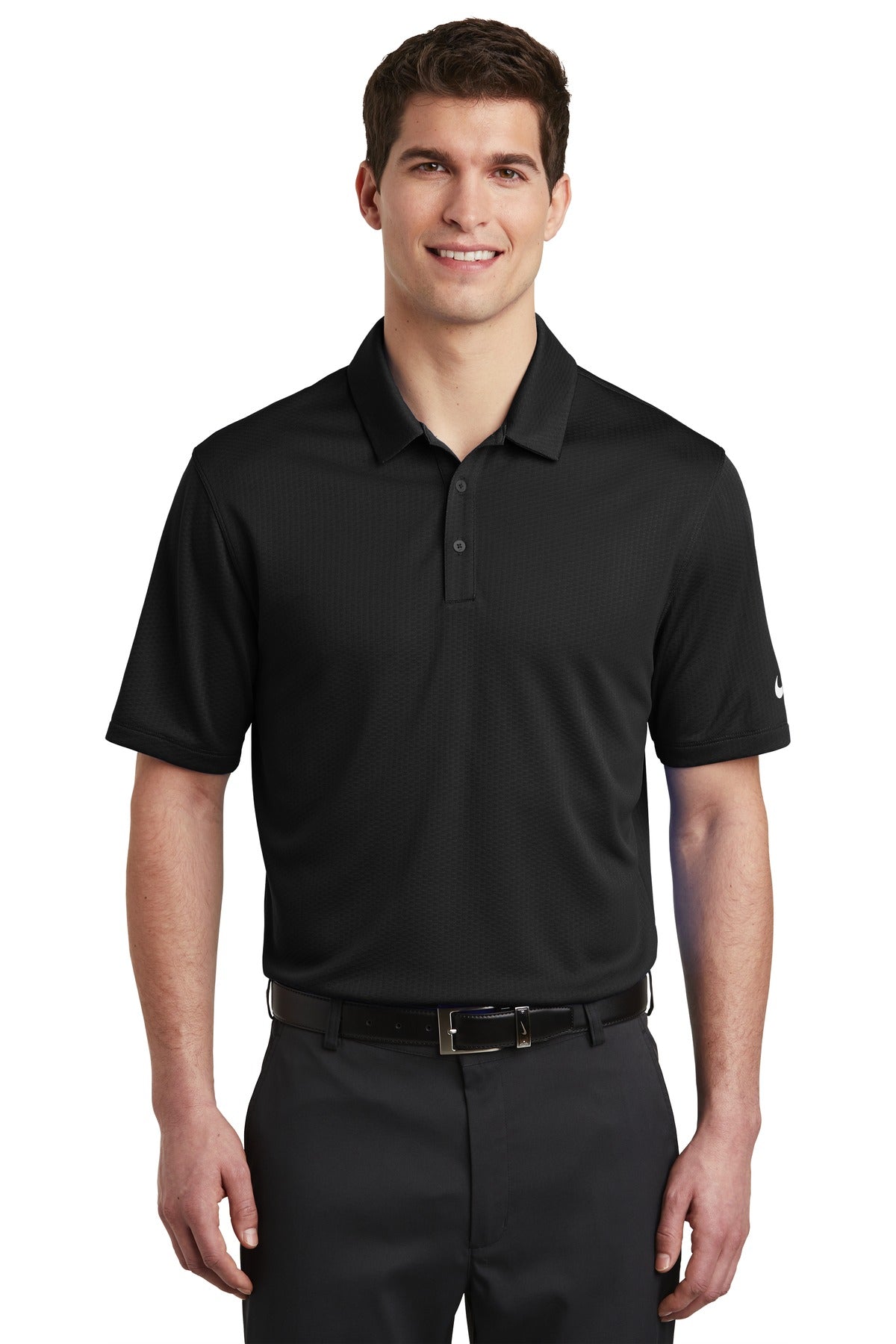 Nike Dri-FIT Hex Textured Polo. NKAH6266 Black