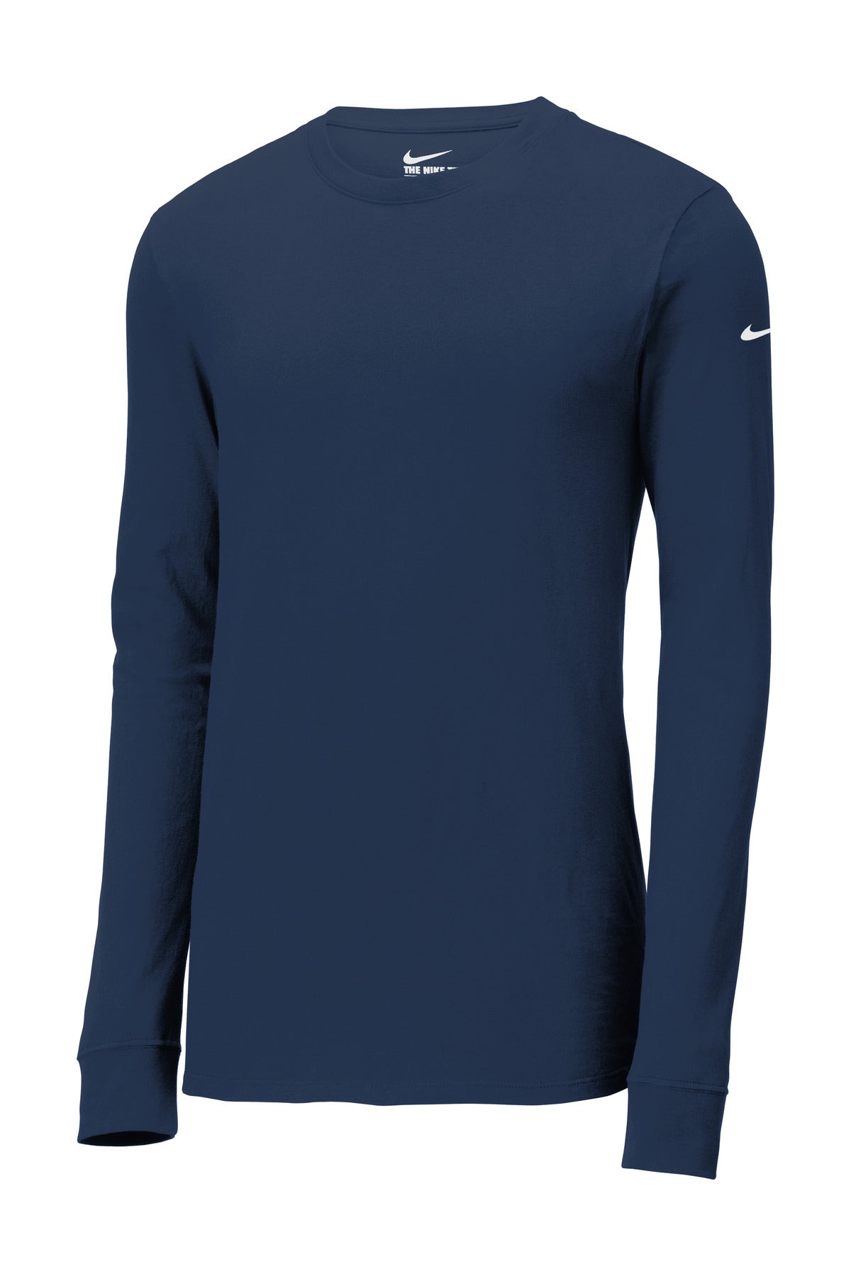 Nike Dri-FIT Cotton/Poly Long Sleeve Tee. NKBQ5230 College Navy