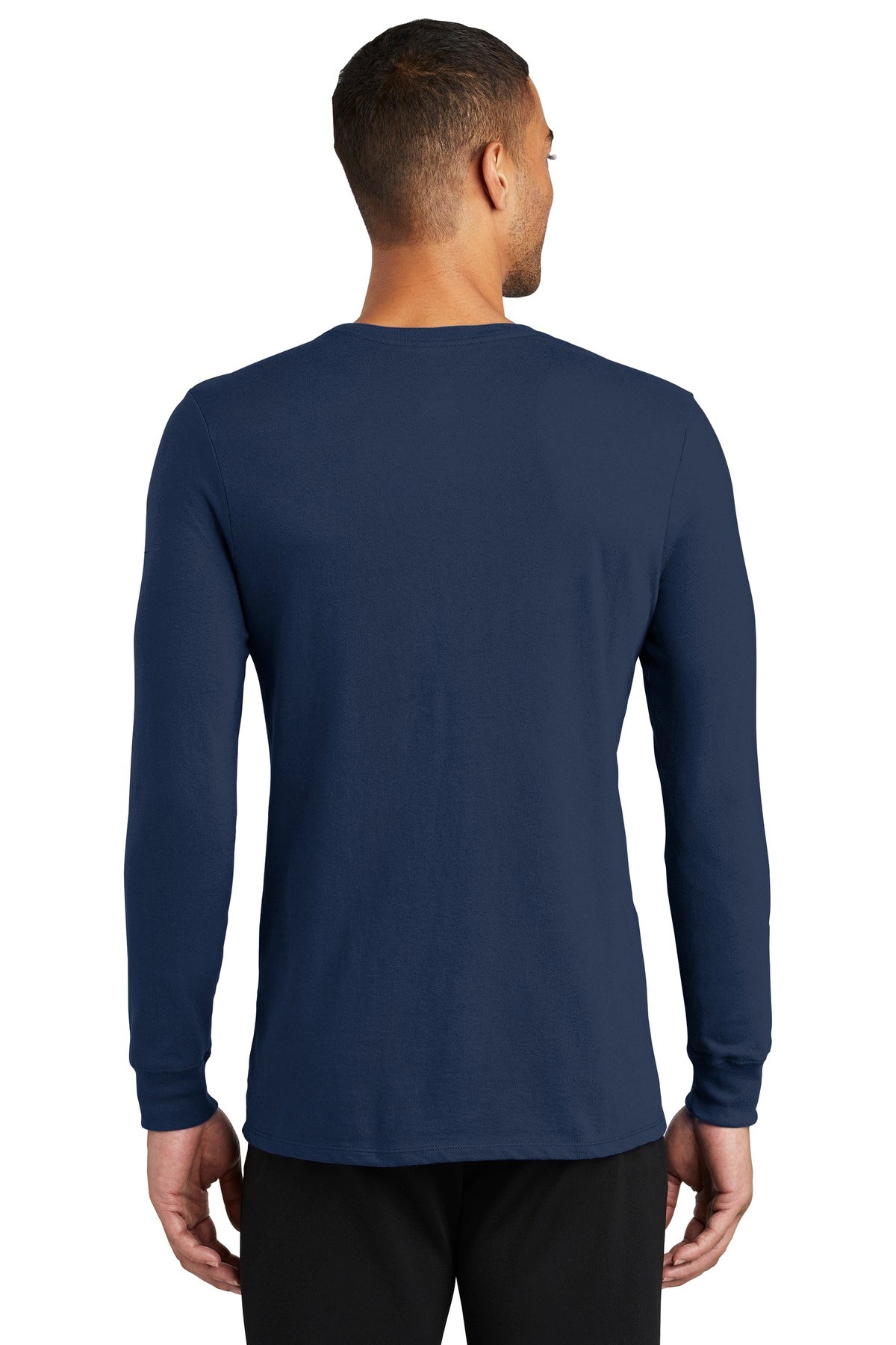 Nike Dri-FIT Cotton/Poly Long Sleeve Tee. NKBQ5230 College Navy