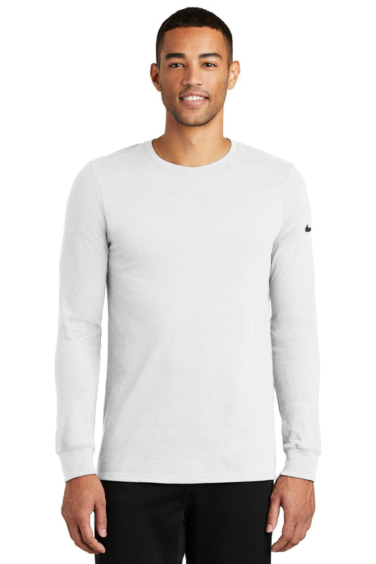 Nike Dri-FIT Cotton/Poly Long Sleeve Tee. NKBQ5230 White