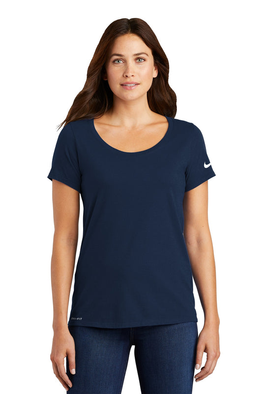 Nike Women's Dri-FIT Cotton/Poly Scoop Neck Tee. NKBQ5234 College Navy