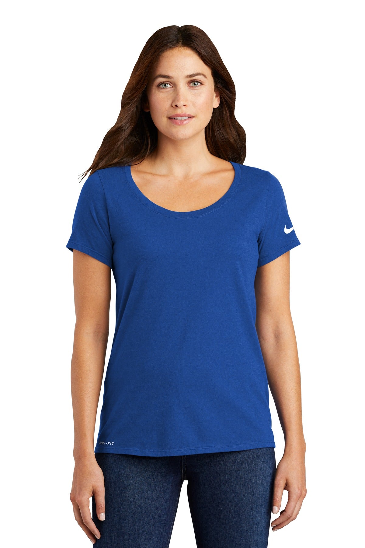 Nike Women's Dri-FIT Cotton/Poly Scoop Neck Tee. NKBQ5234 Rush Blue