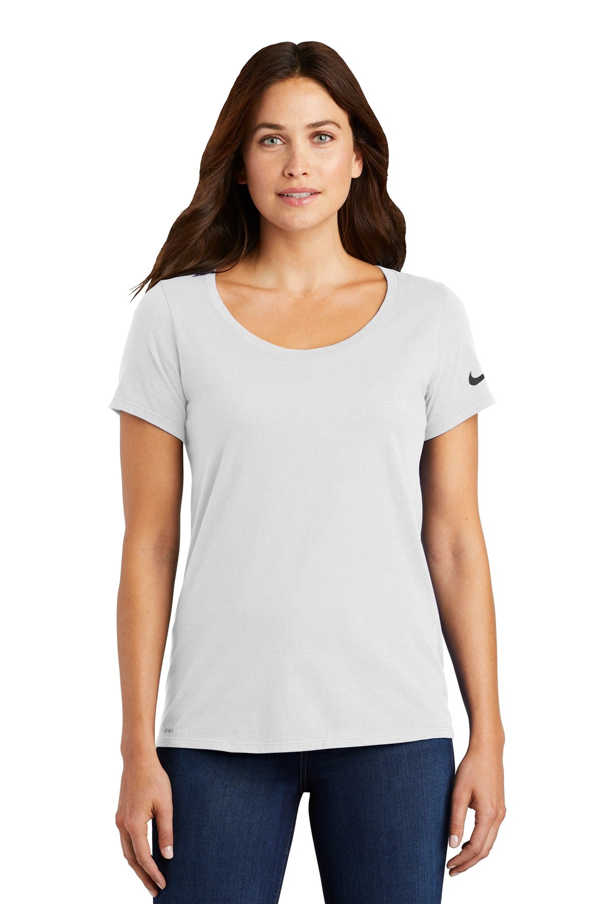 Nike Women's Dri-FIT Cotton/Poly Scoop Neck Tee. NKBQ5234 White