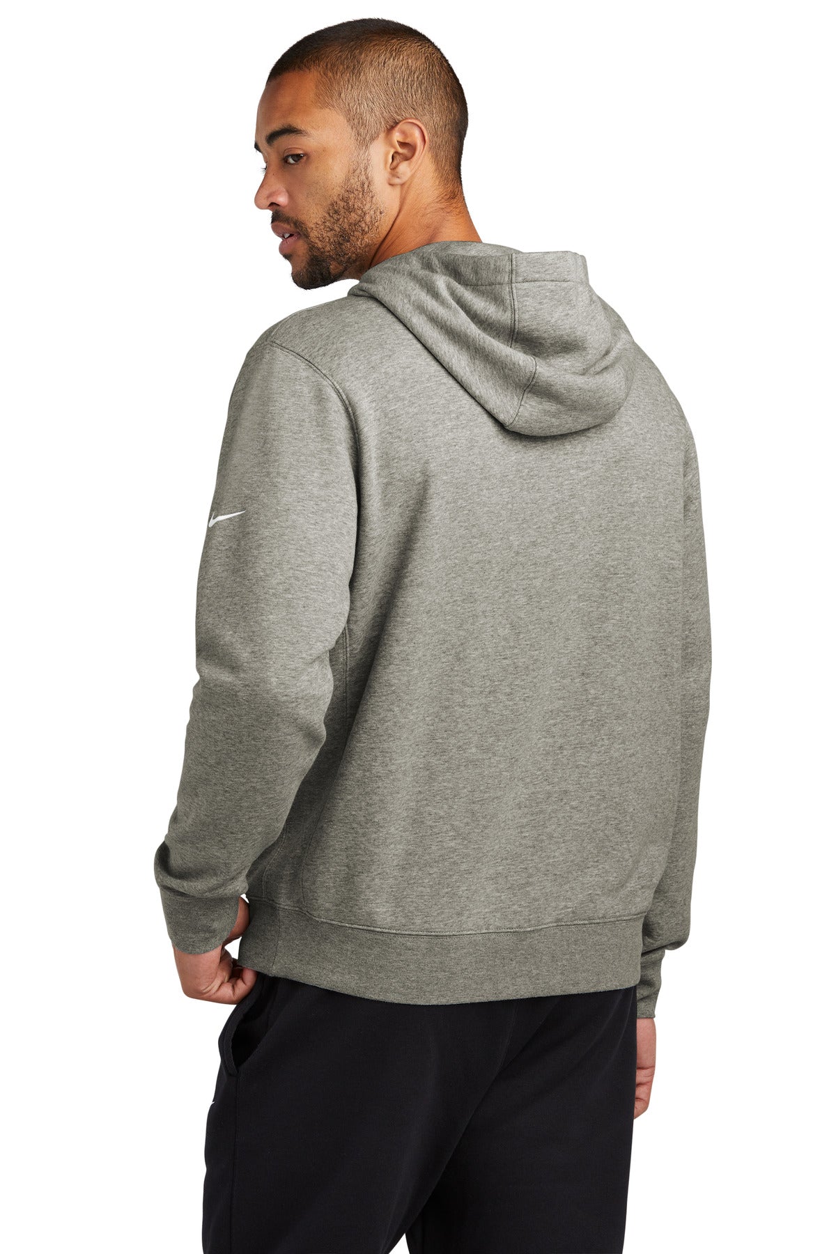 Nike Club Fleece Sleeve Swoosh Pullover Hoodie NKDR1499 Dark Grey Heather