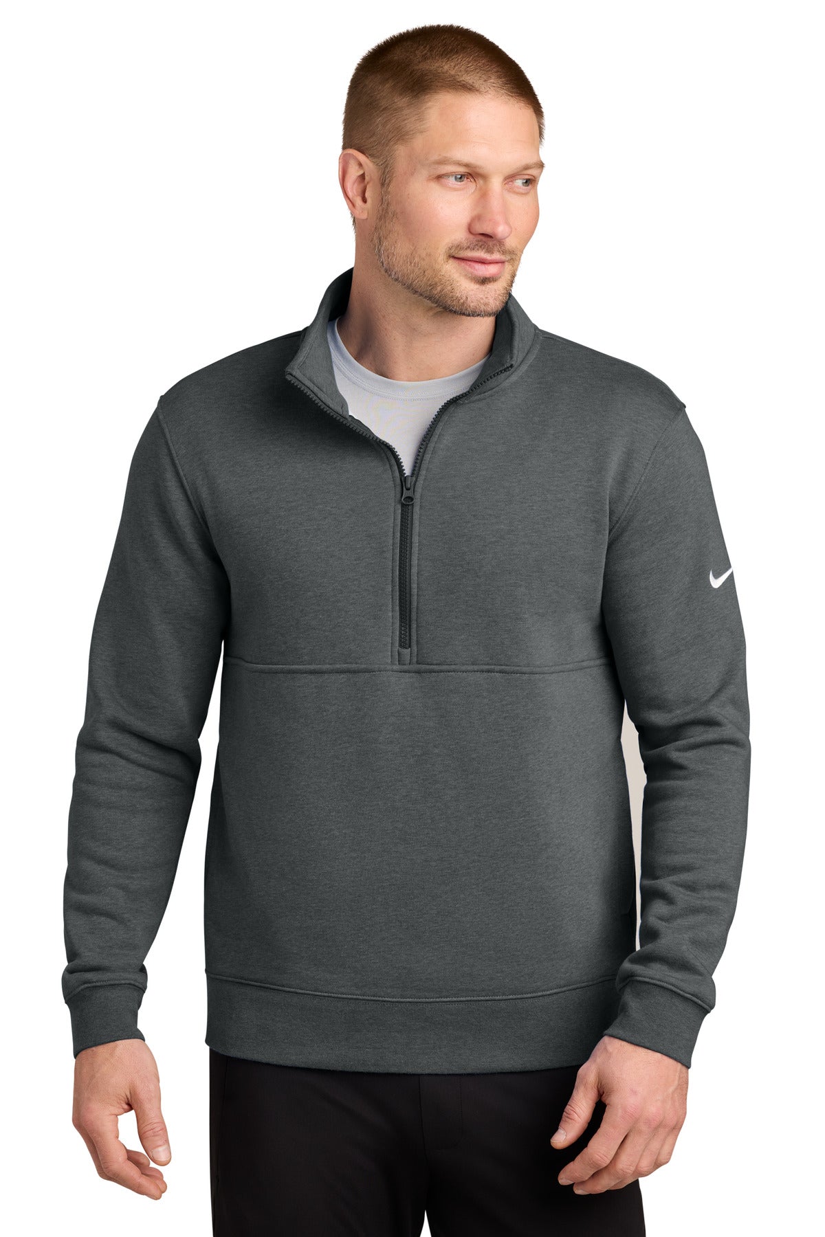 Nike Club Fleece Sleeve Swoosh 1/2-Zip NKDX6718 Charcoal Heather