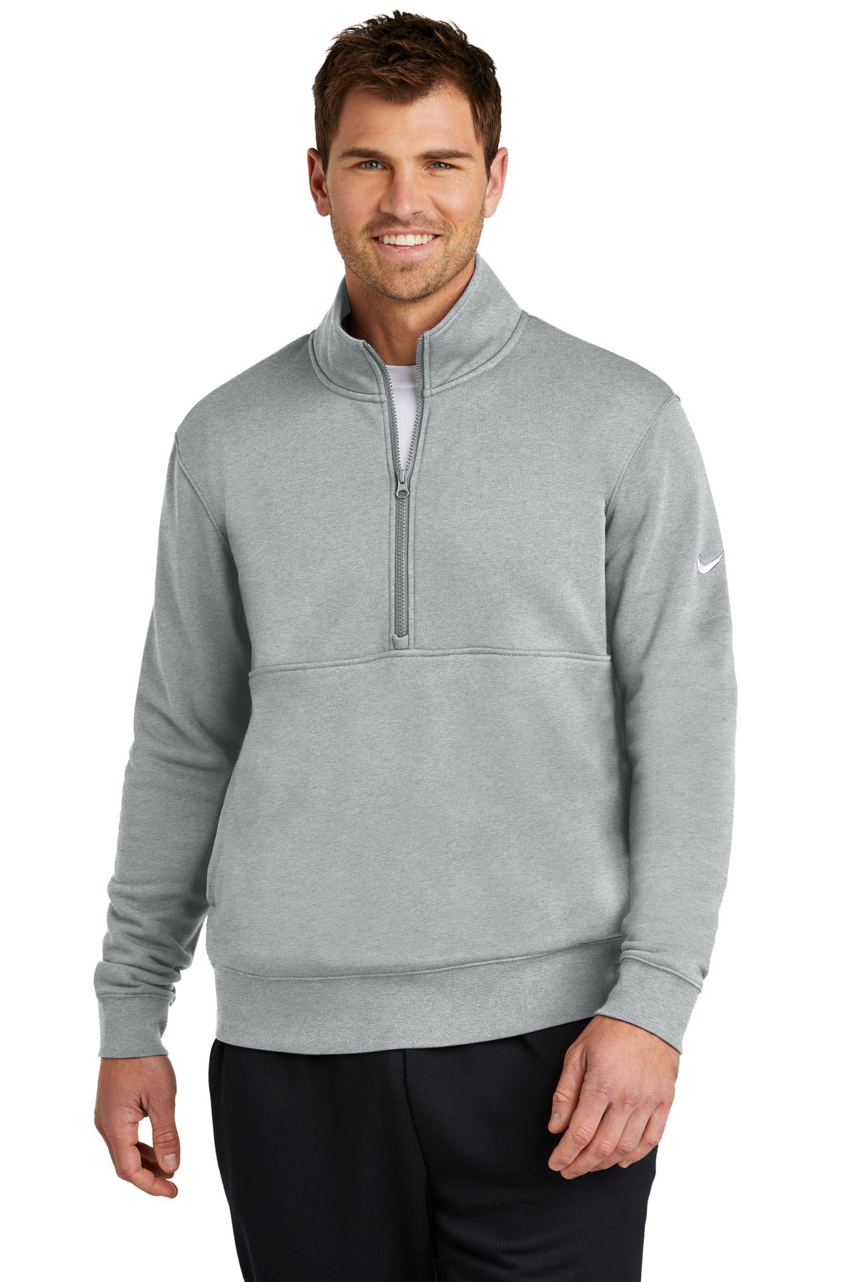 Nike Club Fleece Sleeve Swoosh 1/2-Zip NKDX6718 Dark Grey Heather