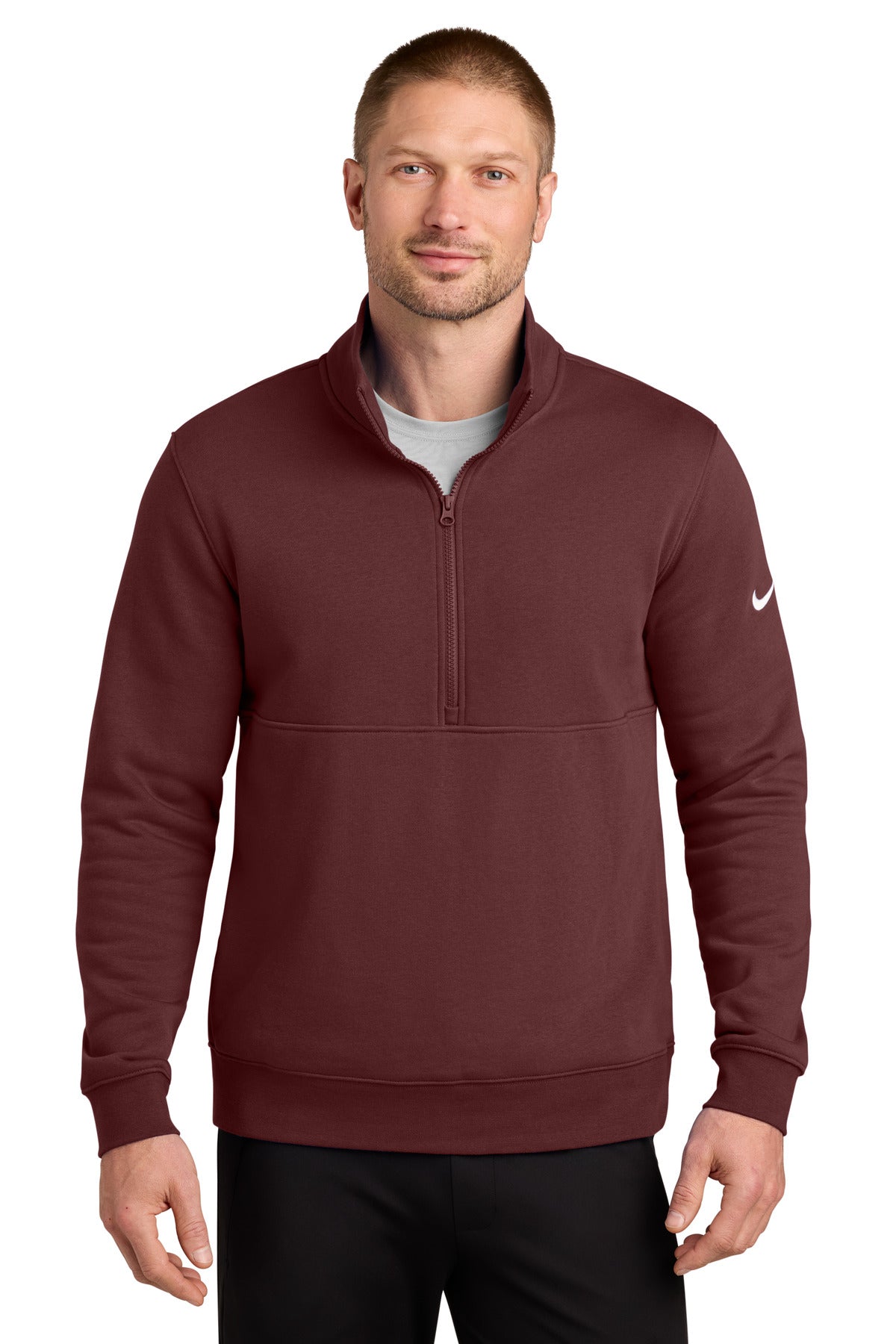 Nike Club Fleece Sleeve Swoosh 1/2-Zip NKDX6718 Dark Team Red