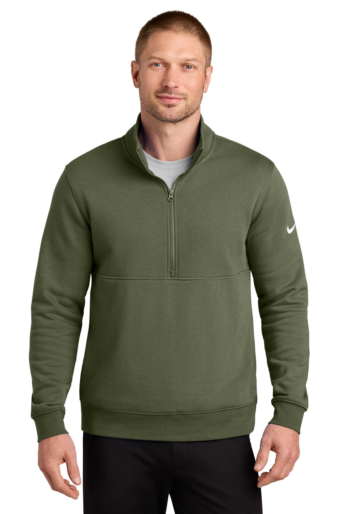Nike Club Fleece Sleeve Swoosh 1/2-Zip NKDX6718 Medium Olive