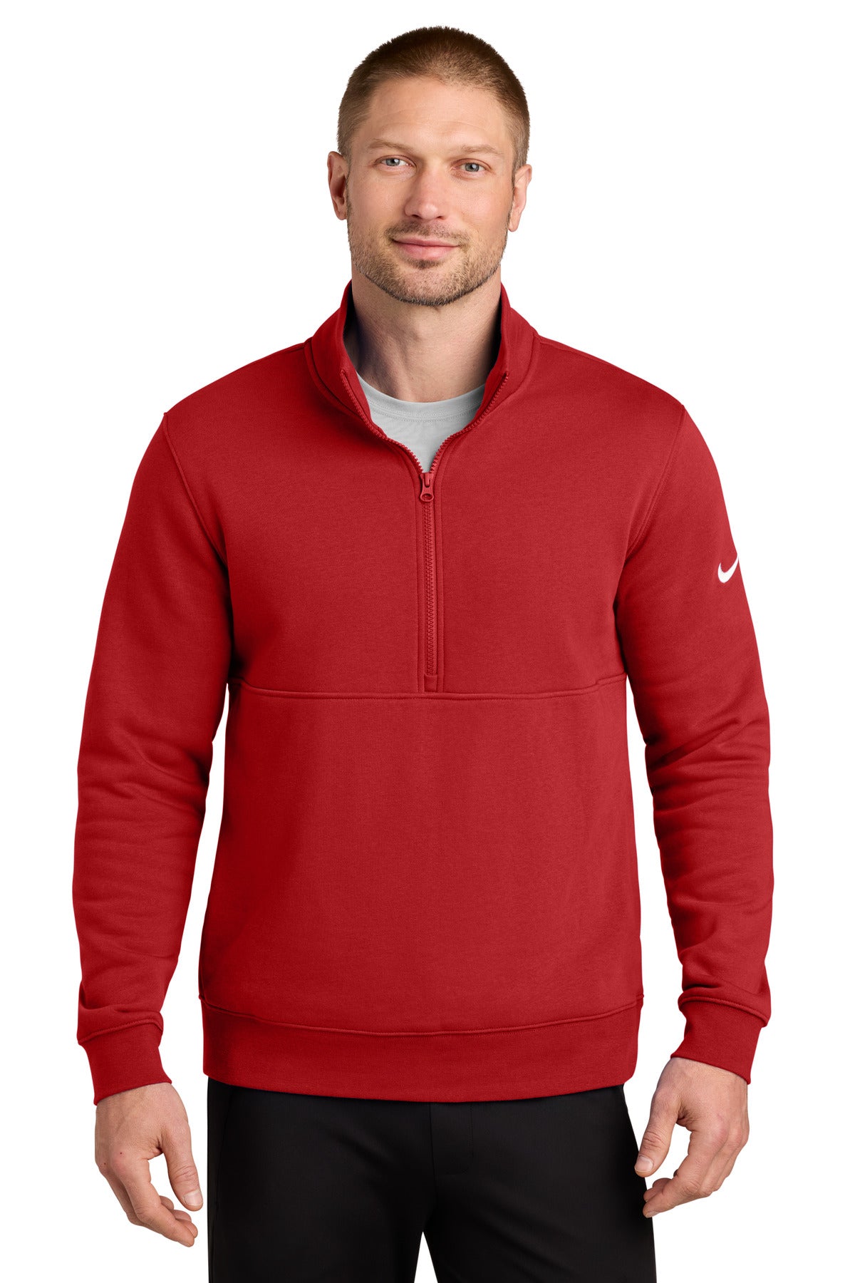 Nike Club Fleece Sleeve Swoosh 1/2-Zip NKDX6718 University Red