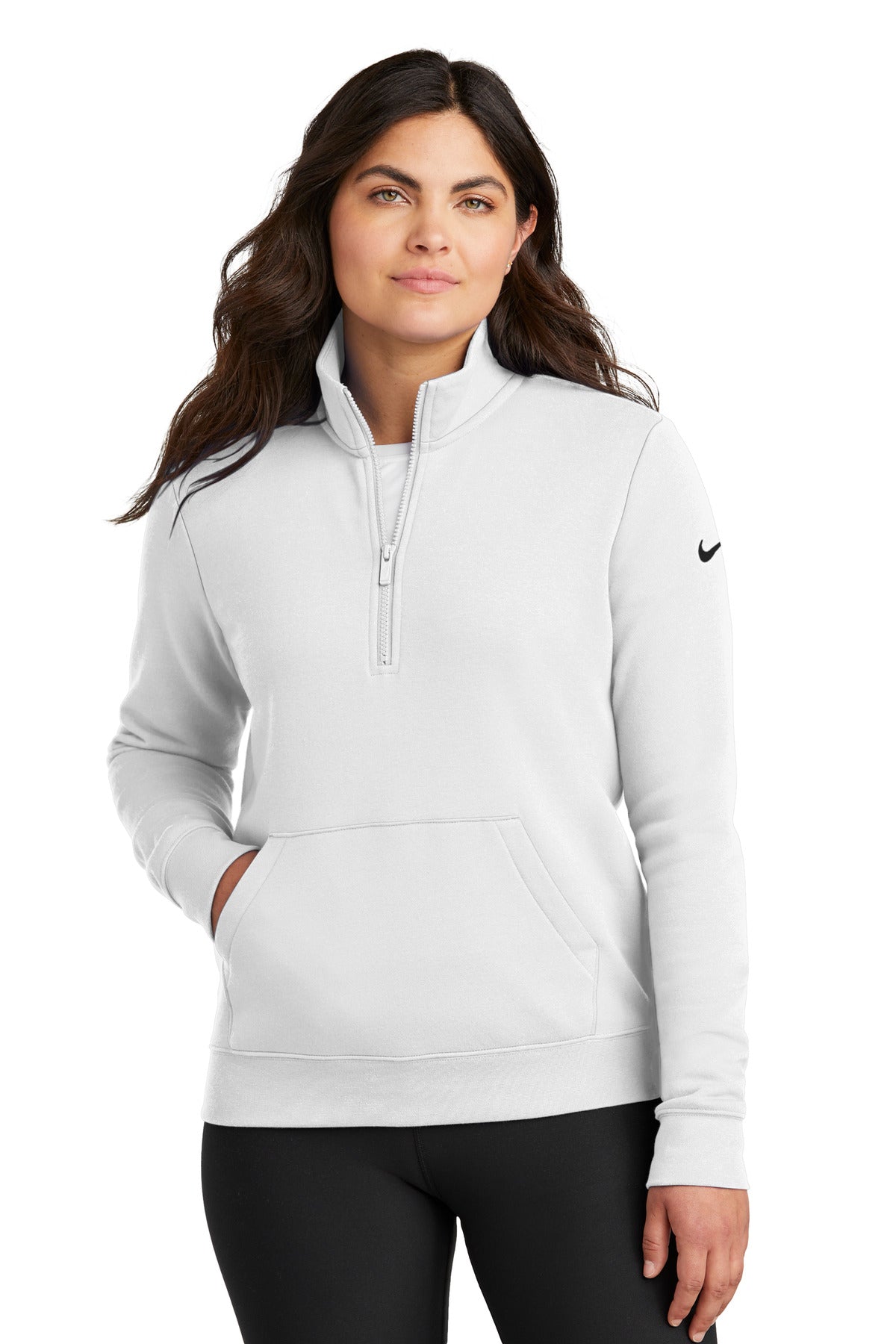 Nike Women's Club Fleece Sleeve Swoosh 1/2-Zip NKDX6720 White