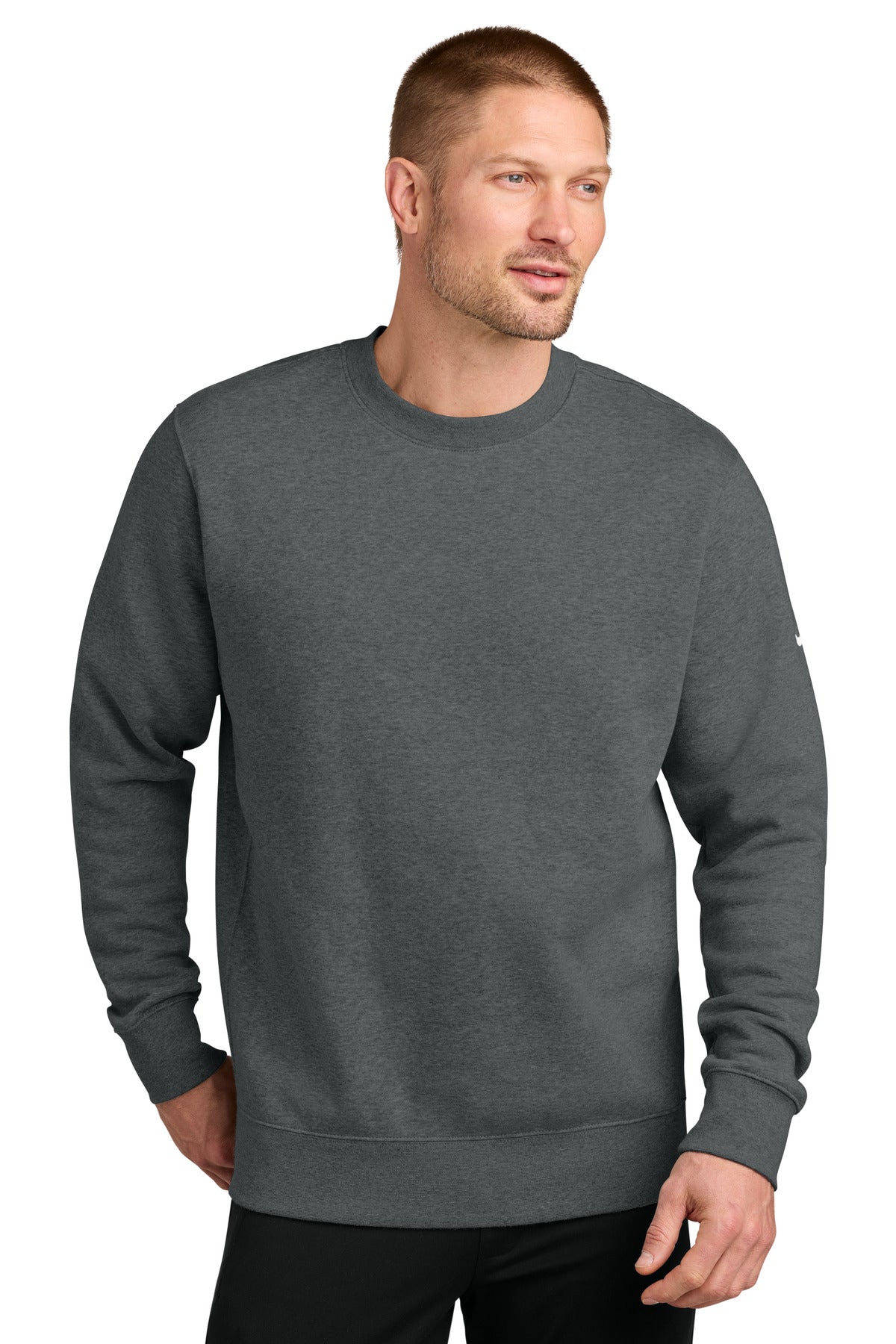 Nike Club Fleece Sleeve Swoosh Crew NKFD9863 Charcoal Heather