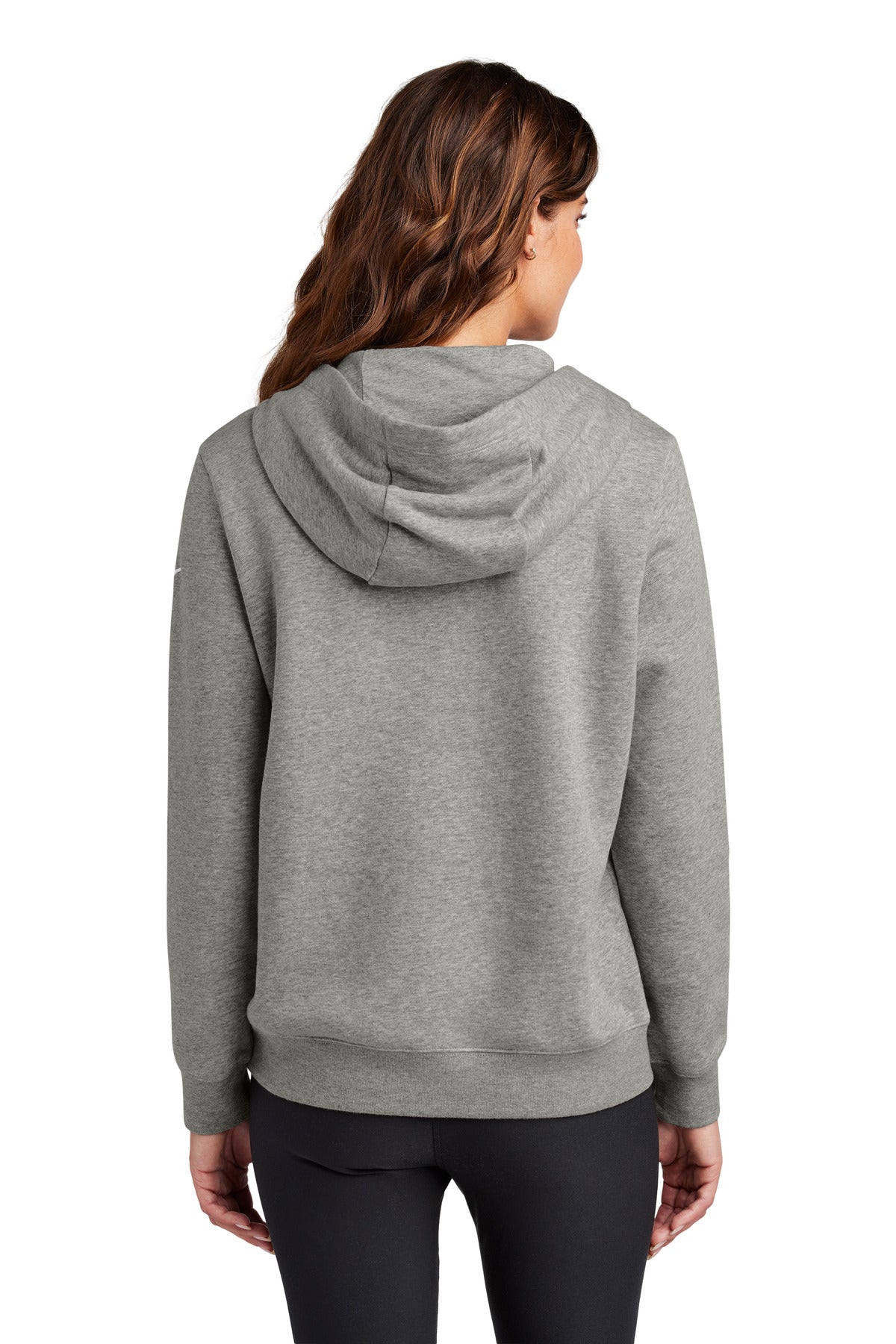 Nike Women's Club Fleece Sleeve Swoosh Pullover Hoodie NKFD9889 Dark Grey Heather