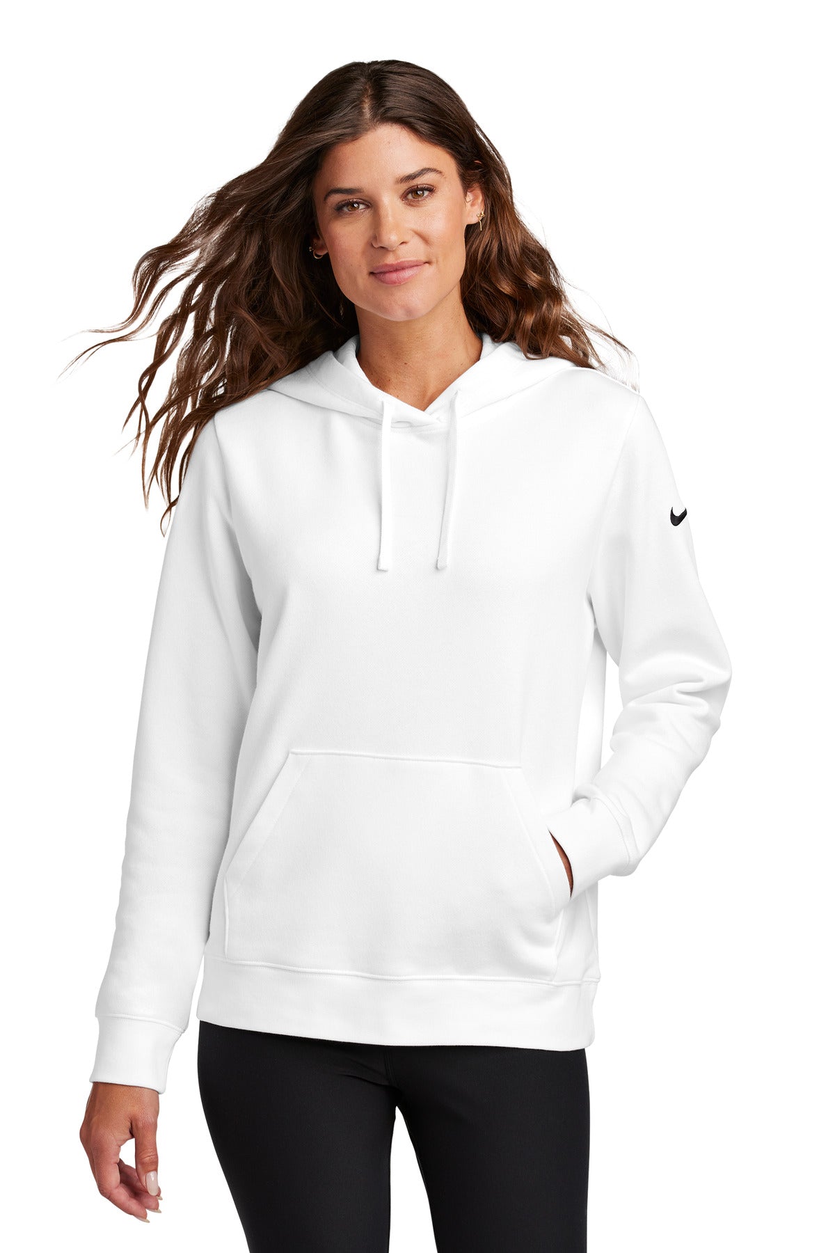 Nike Women's Club Fleece Sleeve Swoosh Pullover Hoodie NKFD9889 White