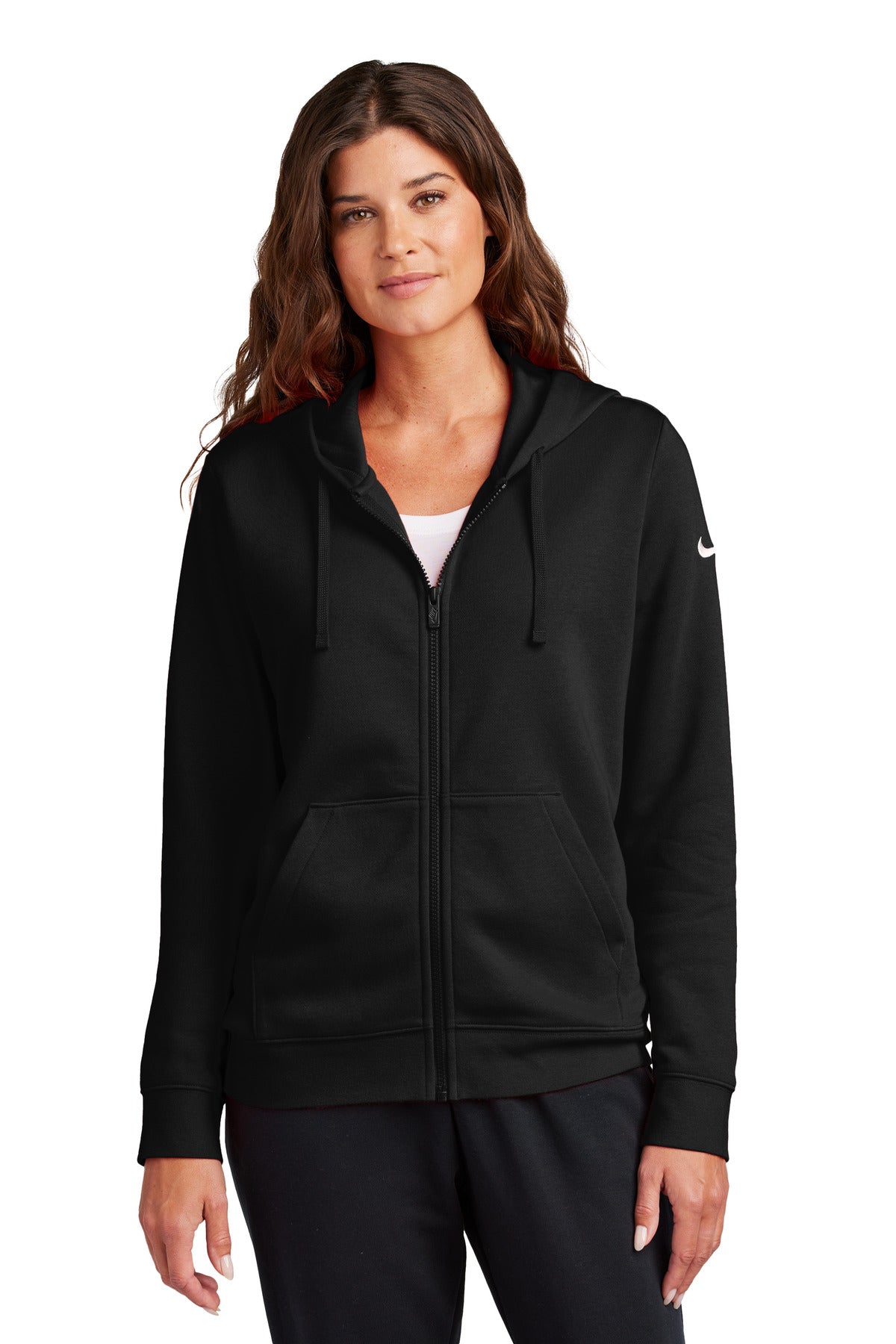 Nike Women's Club Fleece Sleeve Swoosh Full-Zip Hoodie NKFD9890 Black