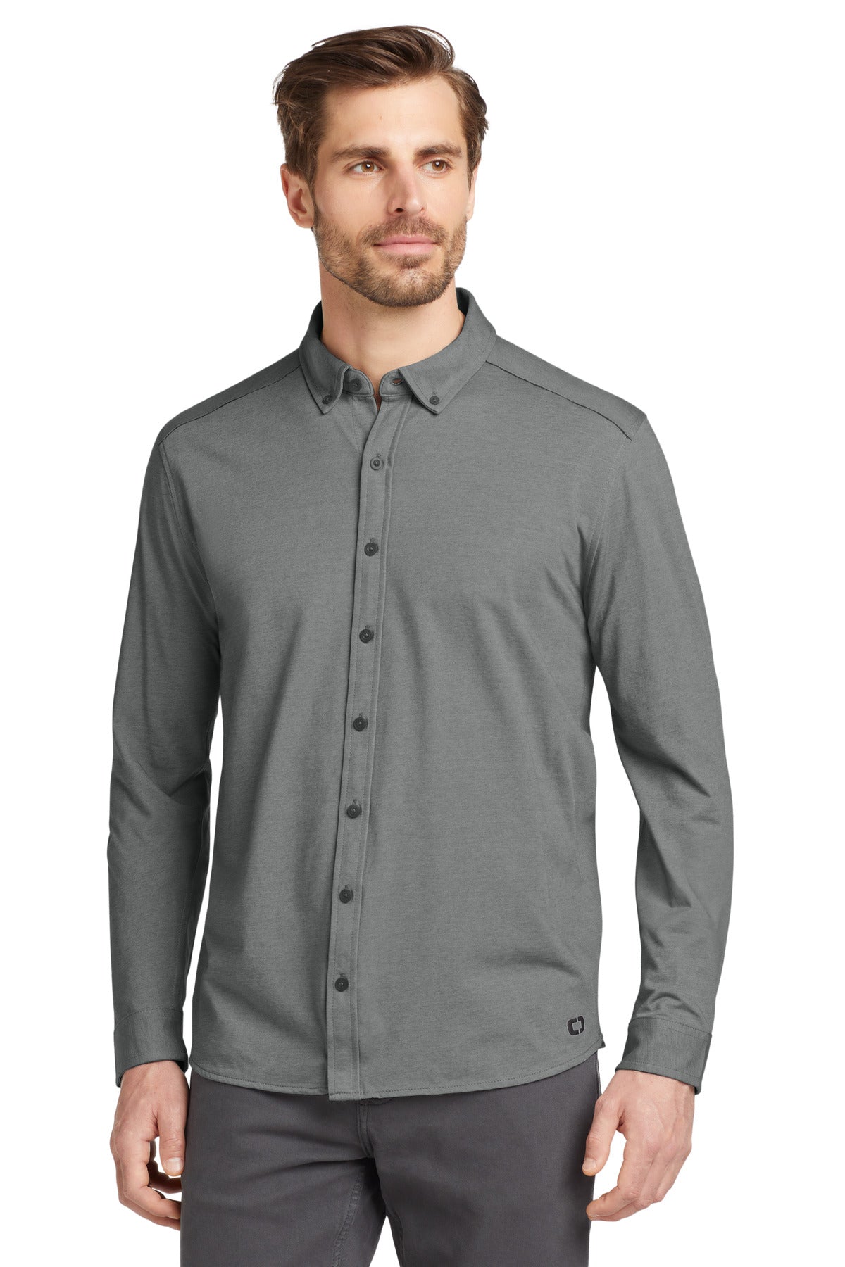 OGIO Code Stretch Long Sleeve Button-Up OG145 Tarmac Grey Heather