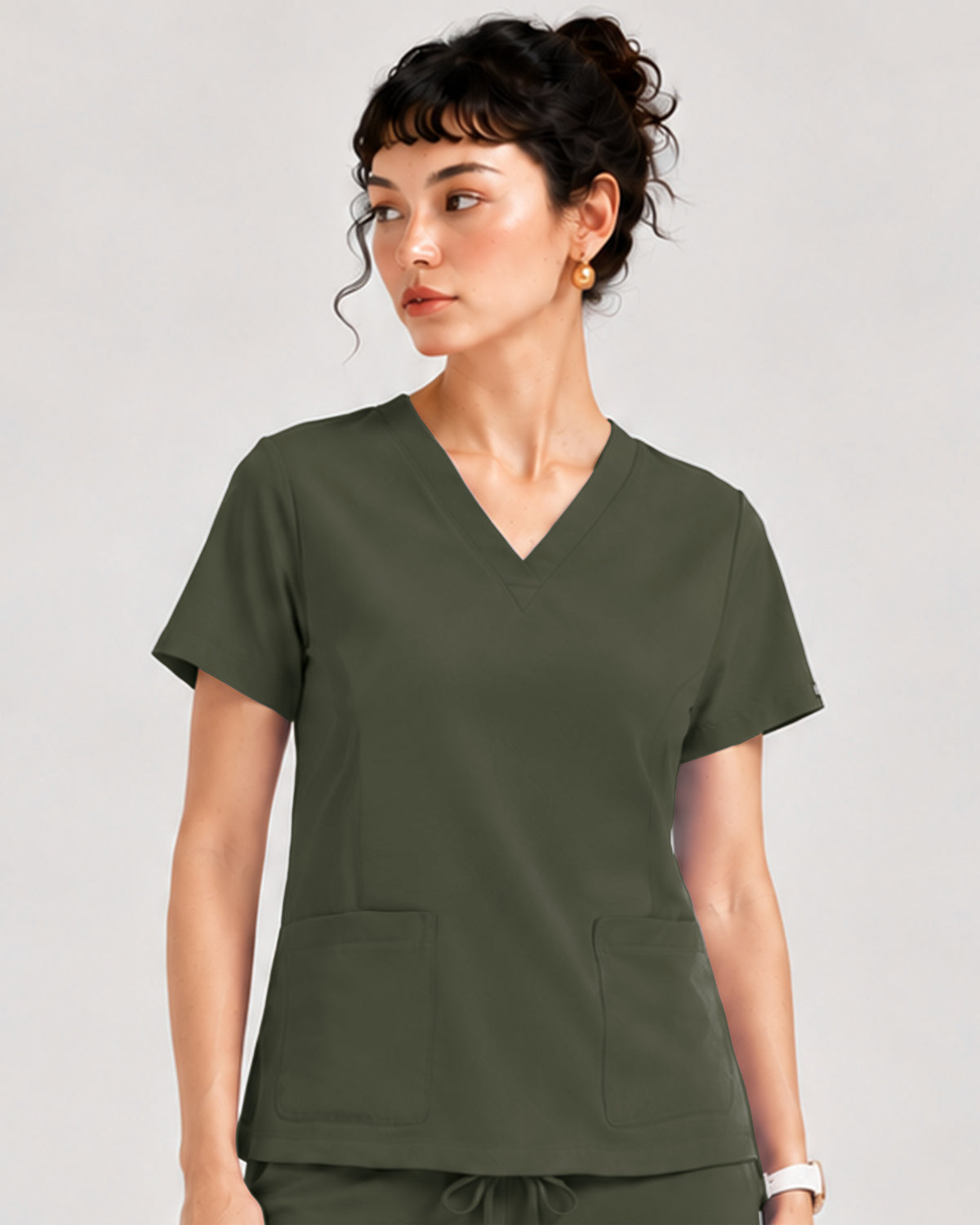Foundry Women's 1005 Quinn 2 Pocket V-Neck Top Olive