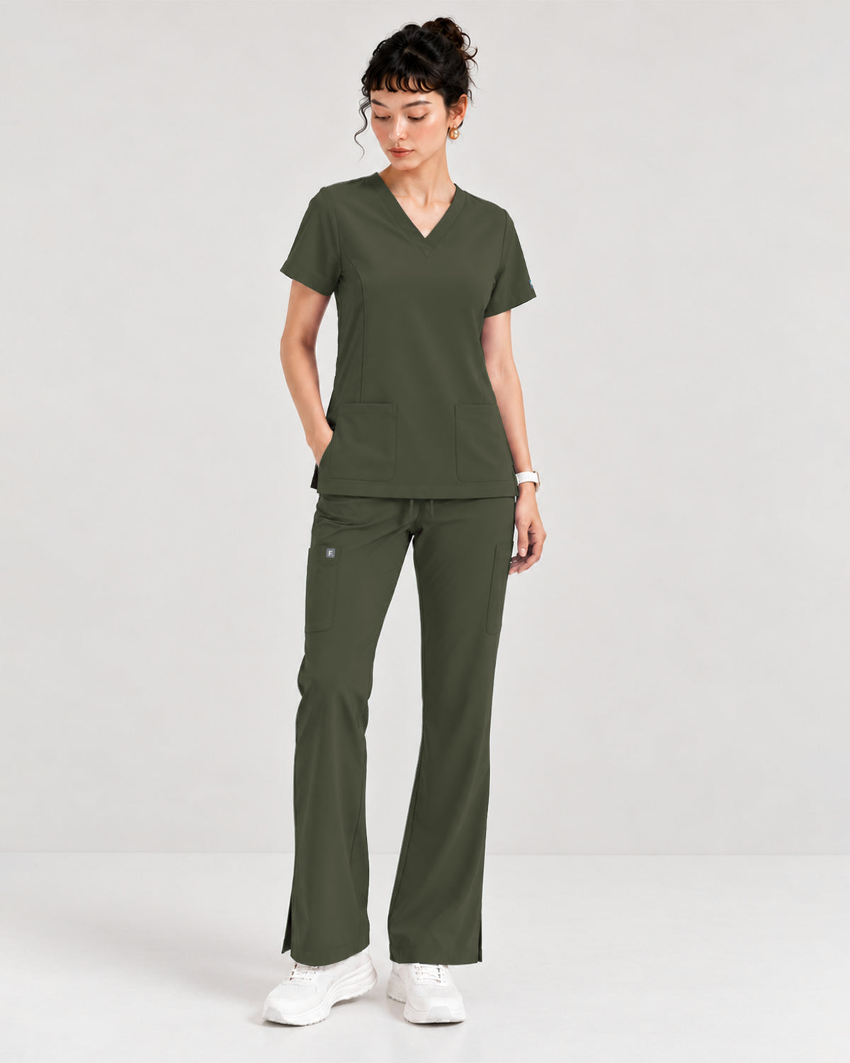 Foundry Women's 1005 Quinn 2 Pocket V-Neck Top Olive
