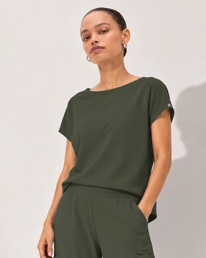 Foundry Women's 1215 Rowan 1 Pocket Boat Neck Dolman Top Olive