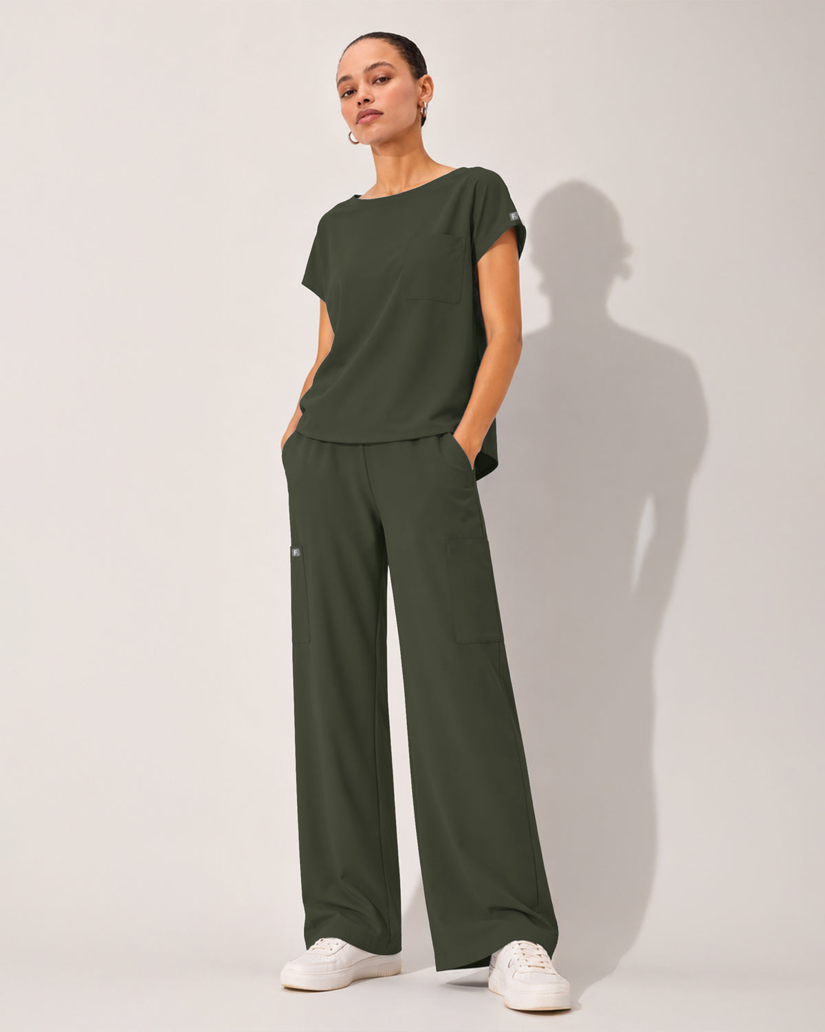Foundry Women's 1215 Rowan 1 Pocket Boat Neck Dolman Top Olive