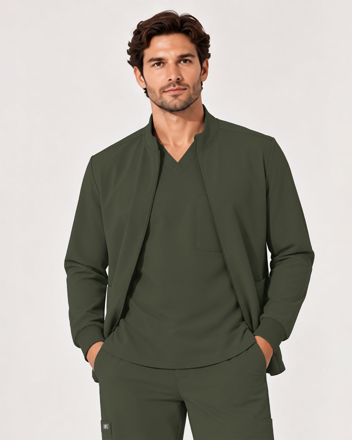Foundry Men's 6505 Slate Men'S 2 Pocket Scrub Jacket Olive