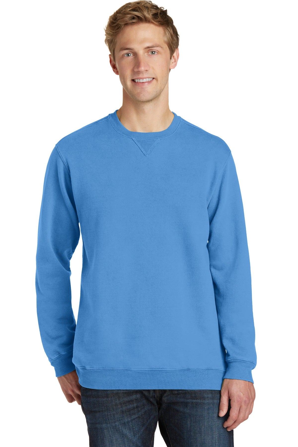 Port & Company Beach Wash Garment-Dyed Crewneck Sweatshirt PC098 Blue Moon