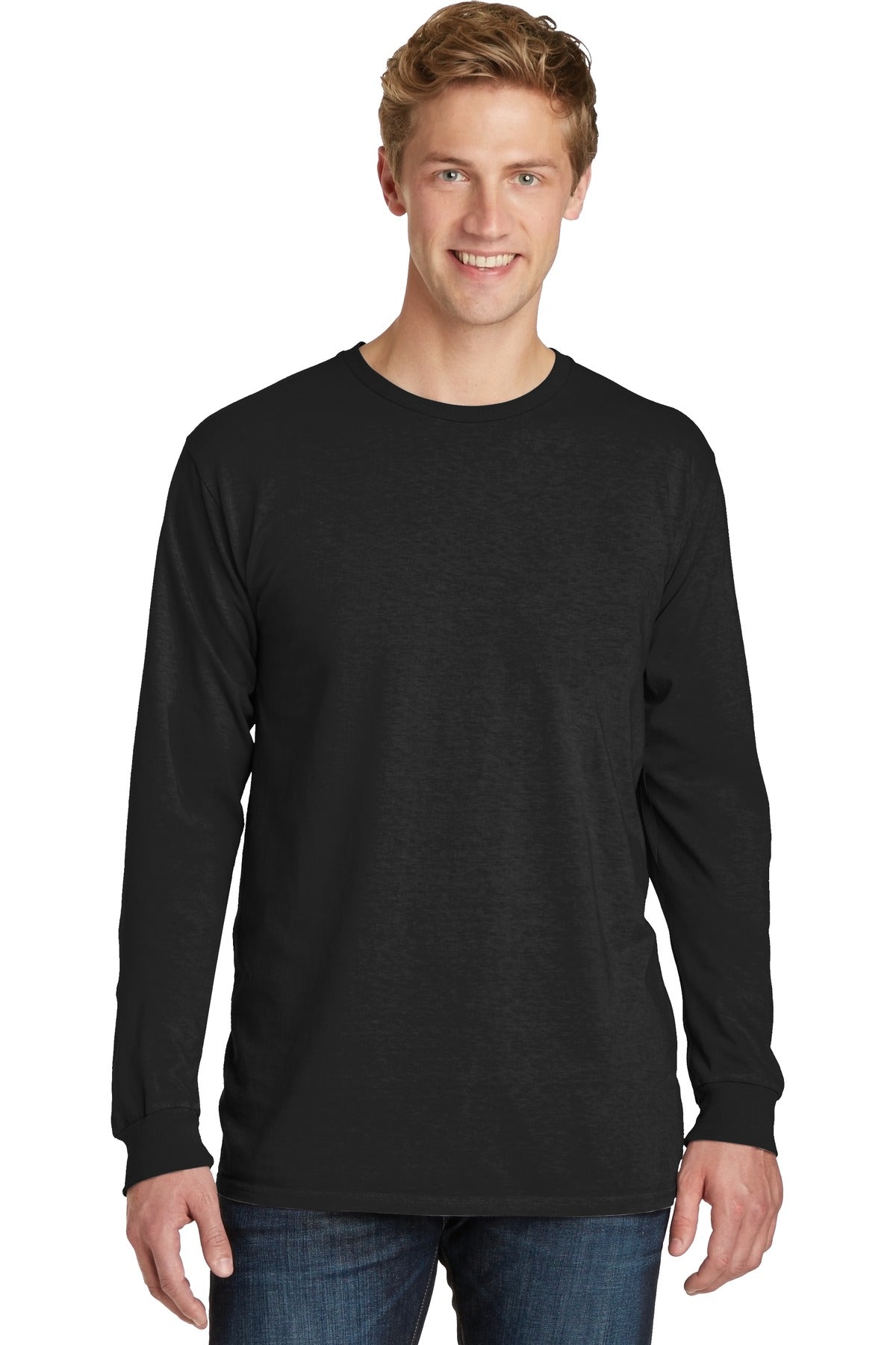 Port & Company Beach Wash Garment-Dyed Long Sleeve Tee PC099LS Black