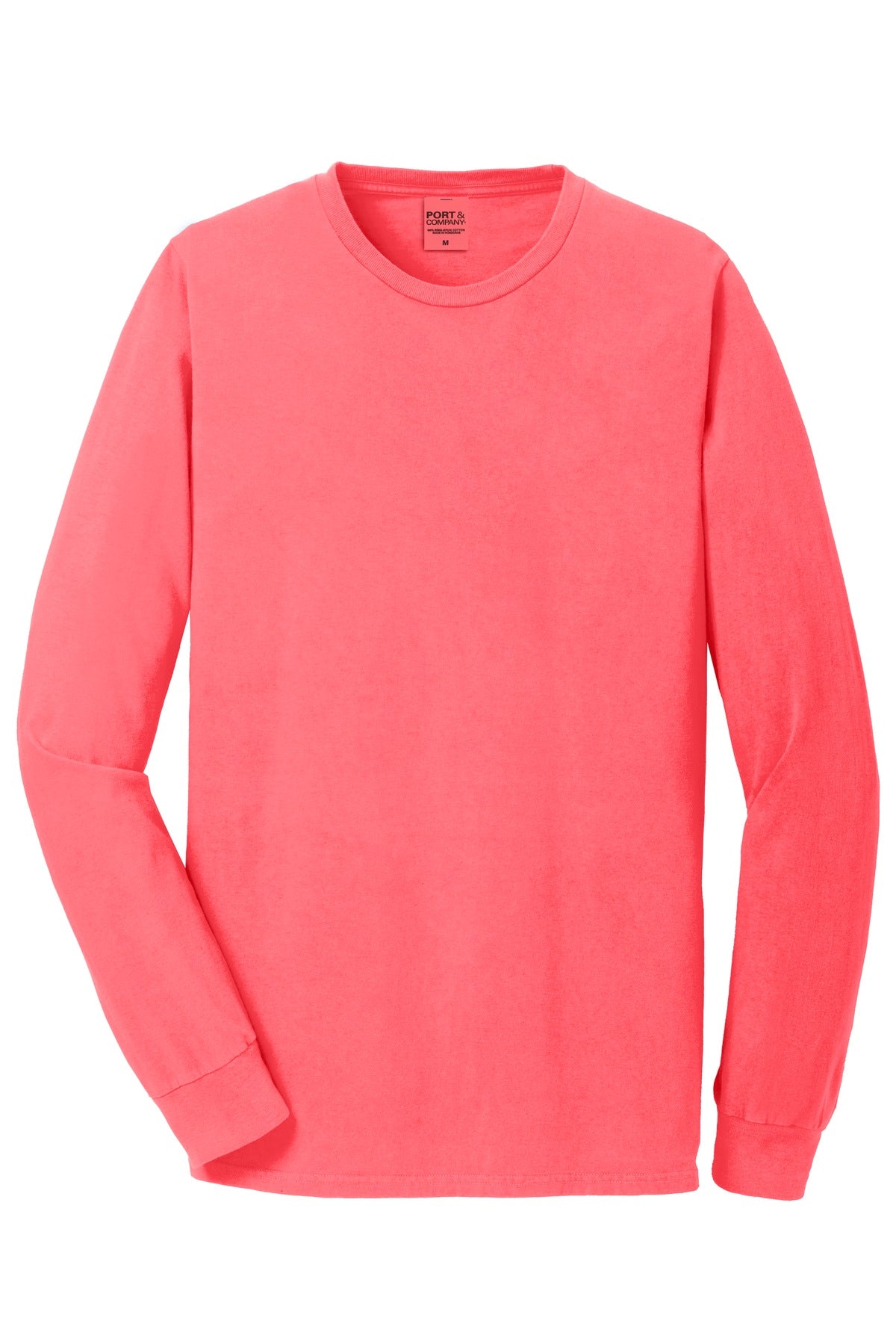 Port & Company Beach Wash Garment-Dyed Long Sleeve Tee PC099LS Neon Coral
