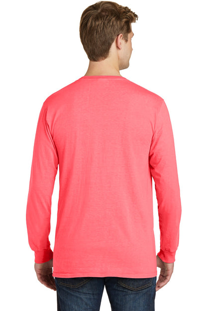 Port & Company Beach Wash Garment-Dyed Long Sleeve Tee PC099LS Neon Coral