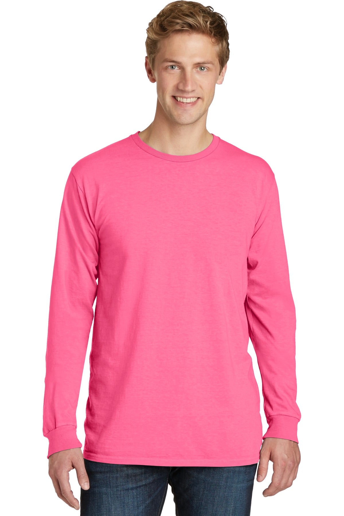 Port & Company Beach Wash Garment-Dyed Long Sleeve Tee PC099LS Neon Pink