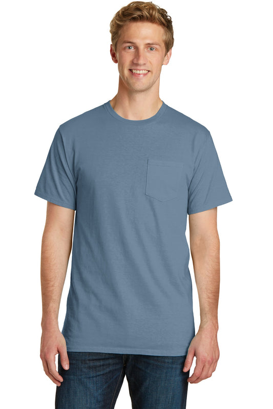 Port & Company Beach Wash Garment-Dyed Pocket Tee.  PC099P Denim Blue
